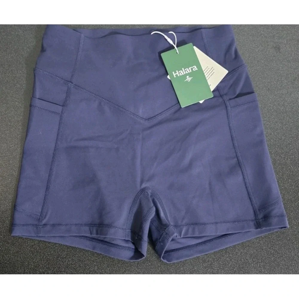 NWT Halara Navy Bike Shorts Athletic Pockets Cinch‎ Booty Lift Ultrasculpt S 3in